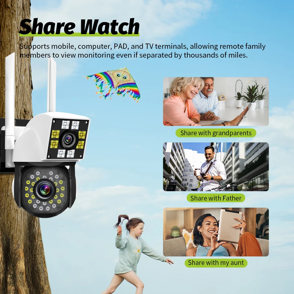 4K 8mp Pan Tilt Wifi Camera Outdoor Dual Lens Dual Screen 2mp Camera Smart Home Cctv Bewakingscamera