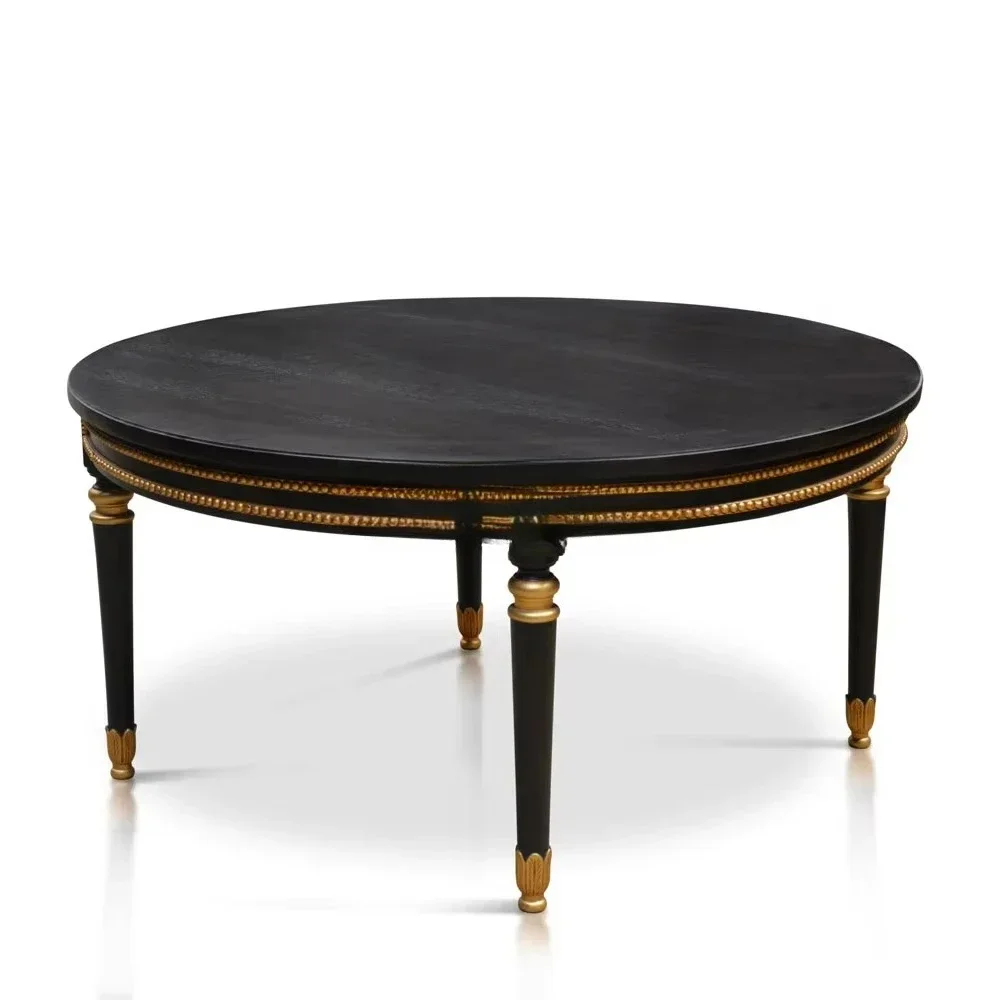 Coffee table round hand engraving black and gold combination