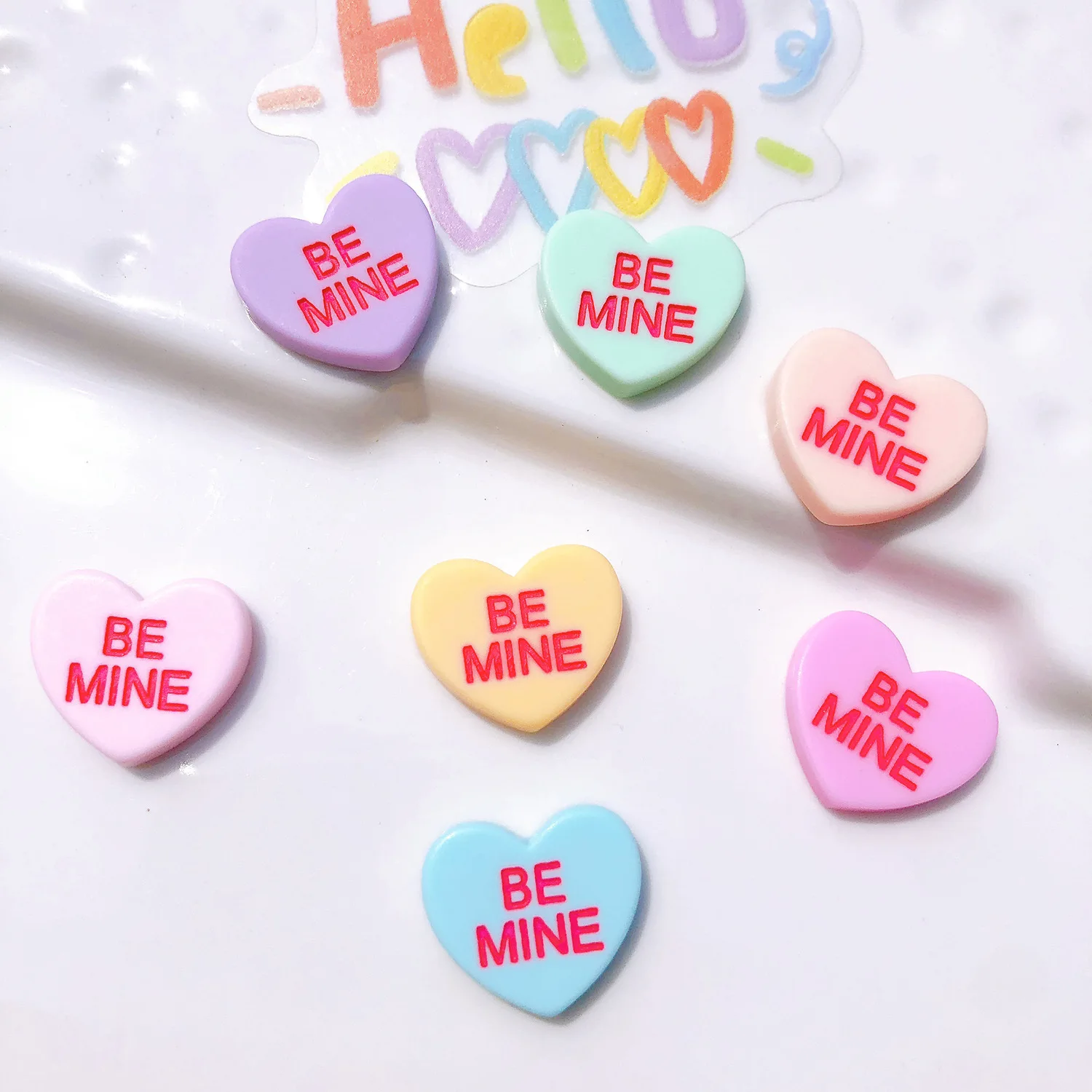 14Pcs/Lot Resin Cute Cartoon Heart Be Mine Hug Me Girl Hairpin Accessories Earring Charms Flatback Pendant Homemade Gift