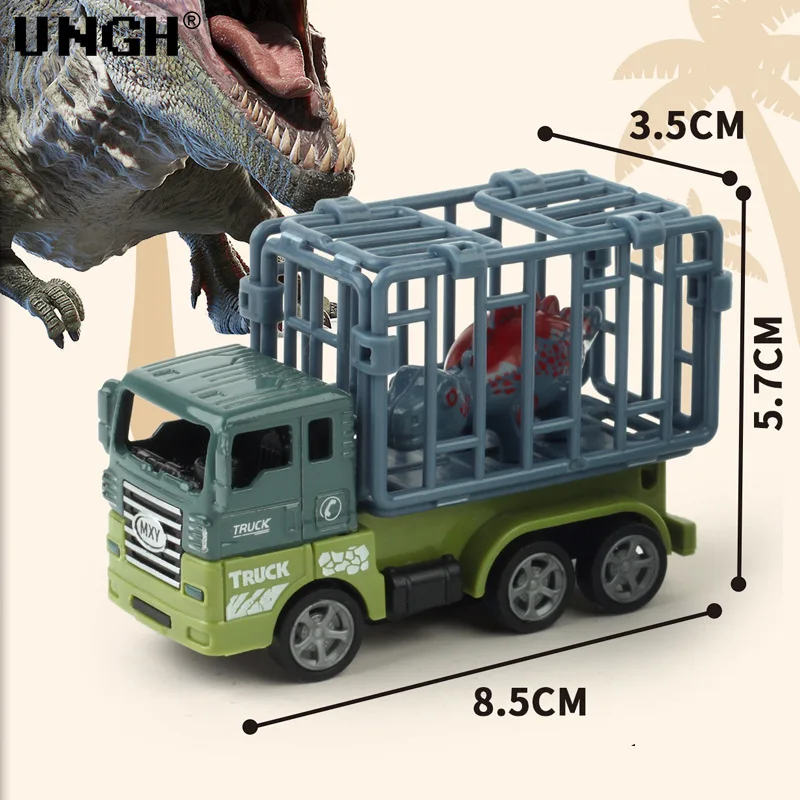 

UNGH Inertial Pull Back Dinosaur Transport Car with Plastic Cage Vehicle Truck Model Educational Toy for Children Boy Gift