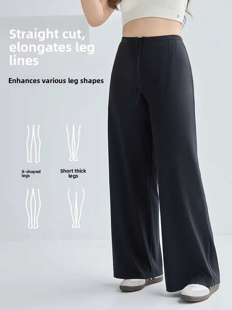Casual solto calças de yoga femininas finas facionable perna reta calças compridas plus size confortável cintura elástica bot