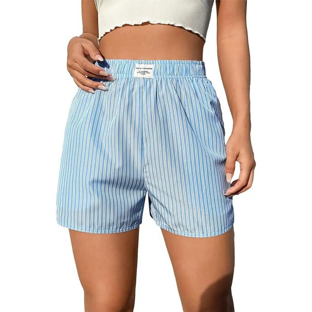 Women Striped Shorts Striped Elastic Waist Summer Shorts with Side Pockets for Women Retro Mini Shorts Sport Pants