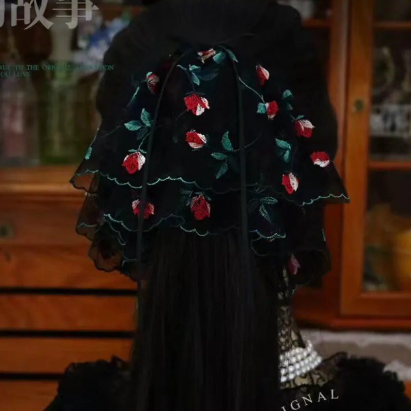 Handmade special-interest design Lolita style * machine embroidery double-layer hair ring accessories