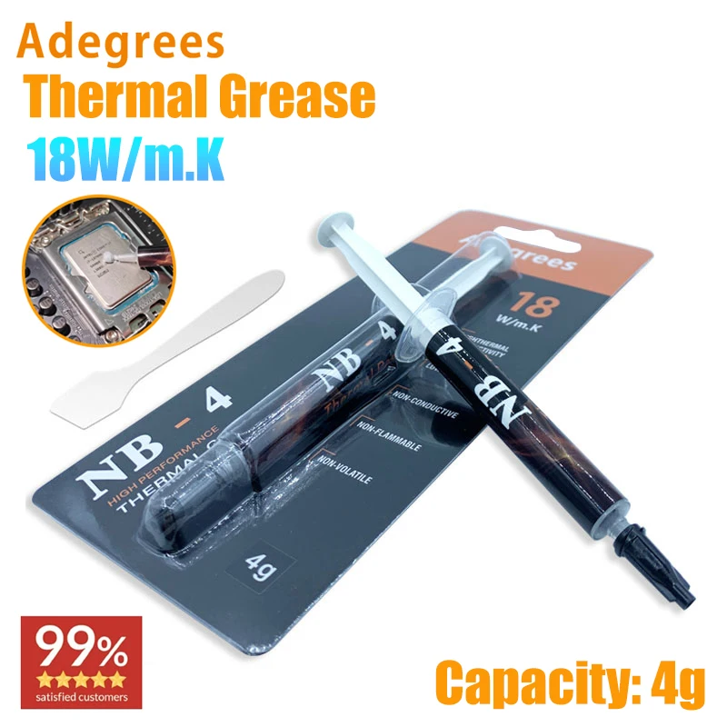 Adegrees مجمع معجون الشحوم الحرارية سيليكون 4g 18W/m-k لطابعة وحدة المعالجة المركزية GPU المبرد تبريد معجون حراري