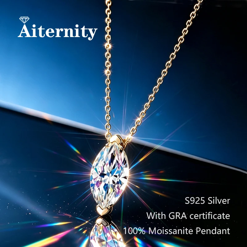925 Silver Moissanite Necklace Marquise Cut Pendant Comes with GRA Certificate Elegant Jewelry Perfect as a Wedding Gift for Wom