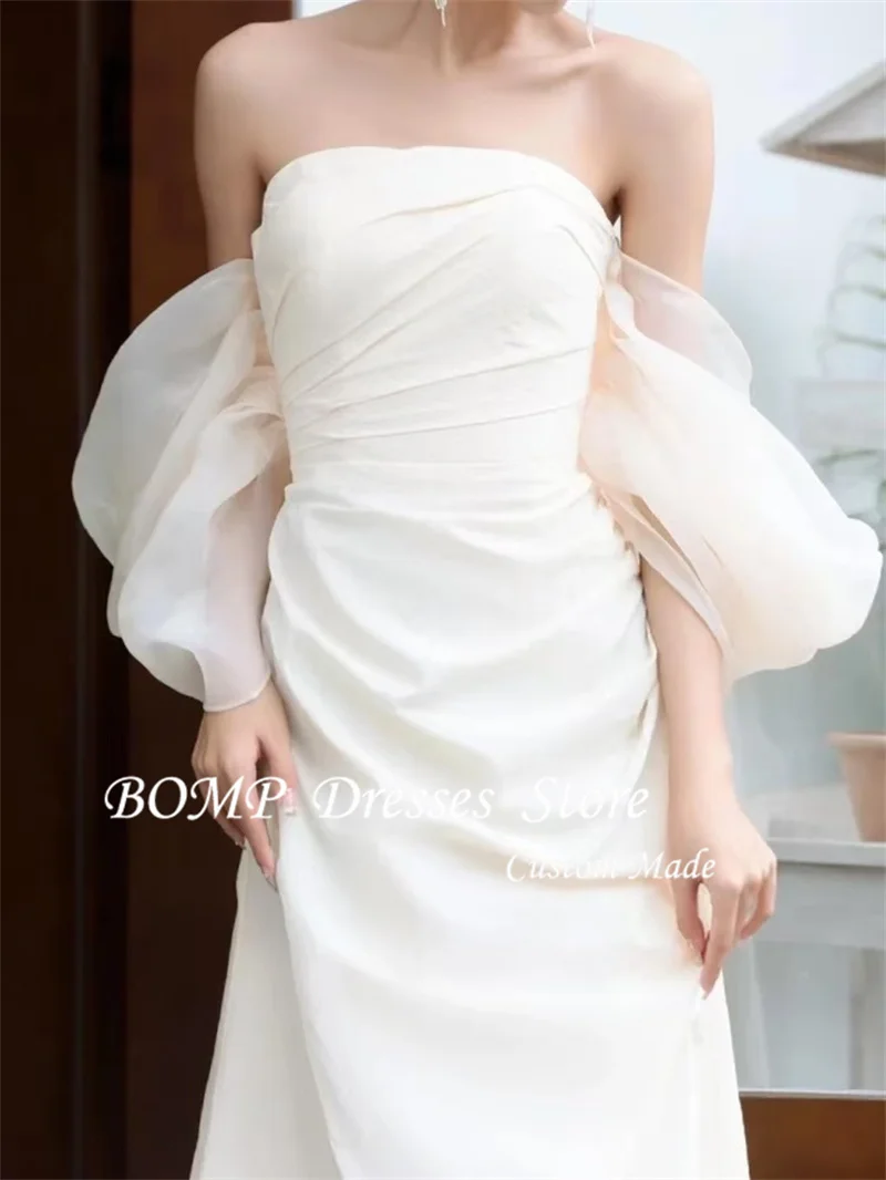 BOMP 우아한 라인 웨딩 드레스 Strapless 오프 숄더 스플릿 신부 가운 Vestido de noiva 맞춤형 한국 사진 촬영
