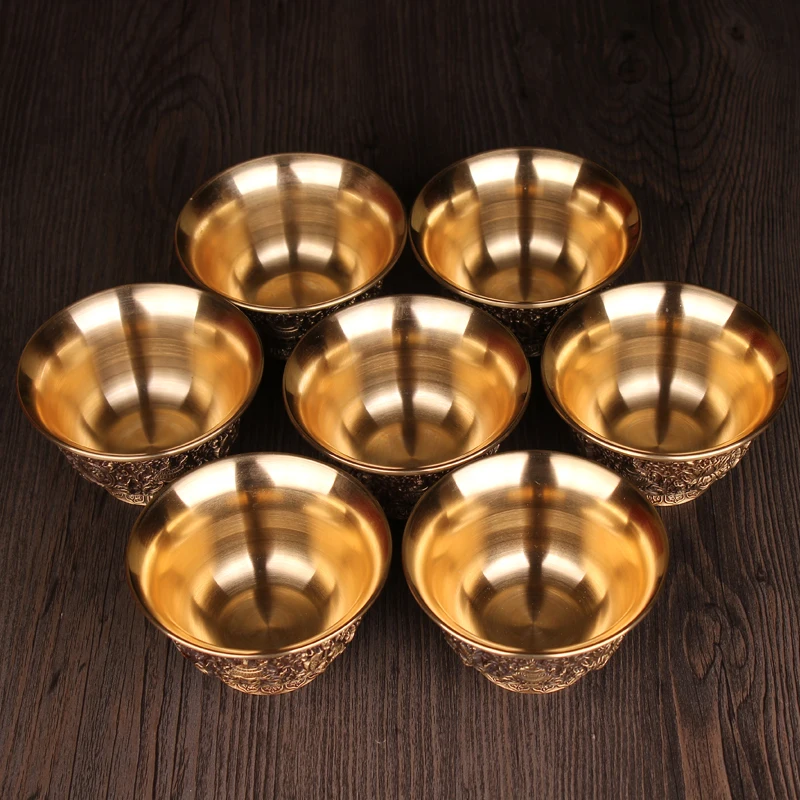 

Tibetan Buddhism supplies eight auspiciously carved pure copper water cup for the Buddha ceremony/ 7 in 1