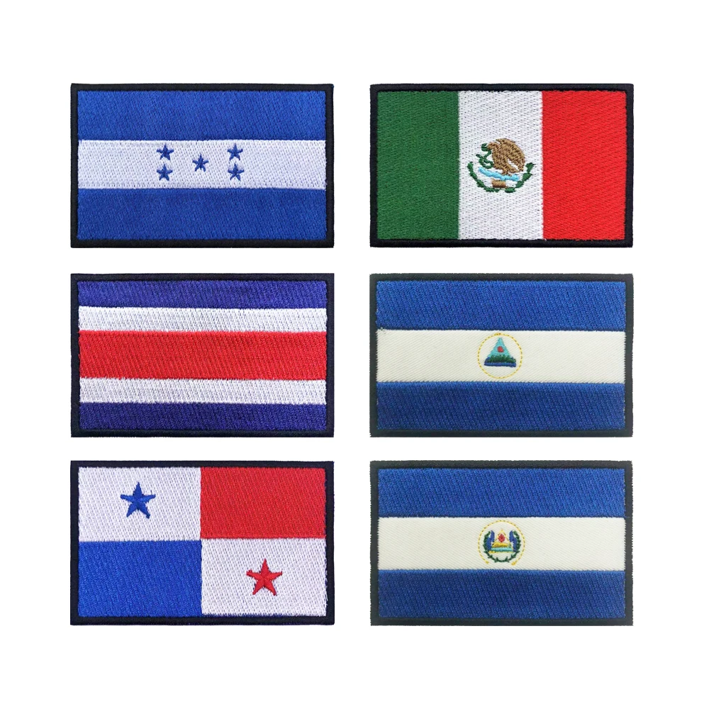 Honduras Costa Rica Panama Mexico Nicaragua El Salvador Flag Embroidered Patch Badge Military Moral Stripe Hook&Loop Or Iron on