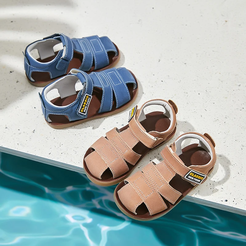 New style of toddler boy beach sandals closed toe genuine leather breathable casual sandals