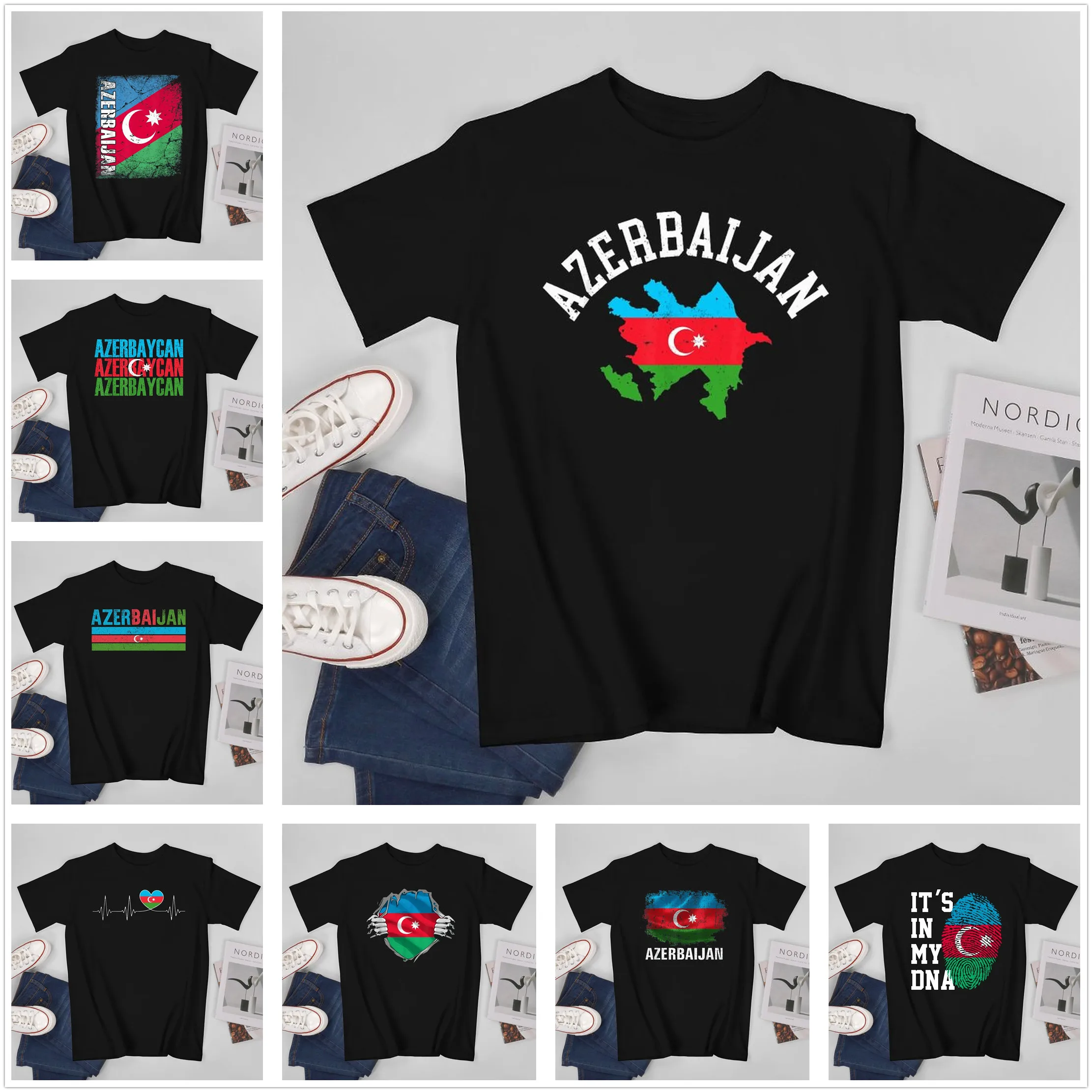 More Design Azerbaijan Flag Azerbaijani Men Tshirt Tees T-Shirt O-neck T Shirts Women Boys Clothing 100% Cotton