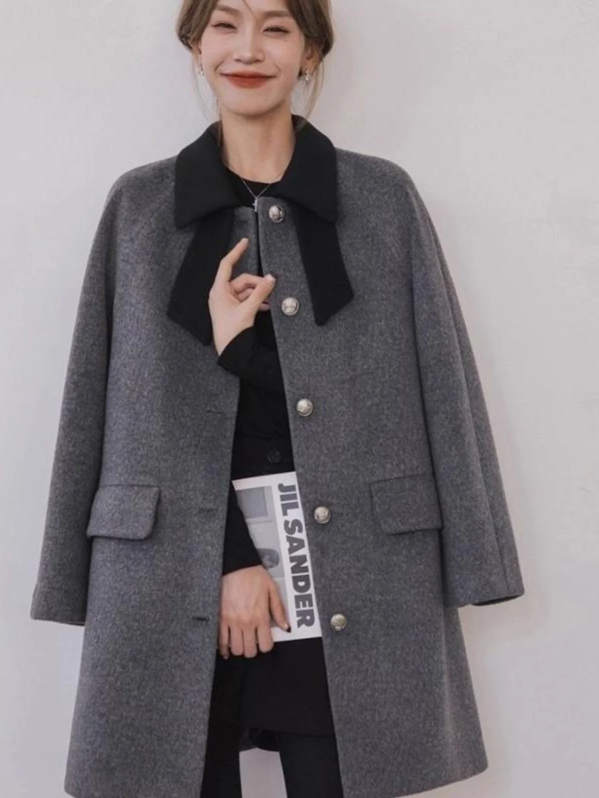 

Woolen Coat Knot Mid-Length Women's Jaet Soft Comfortable Material Regular Thin anghai Origin Spring Season