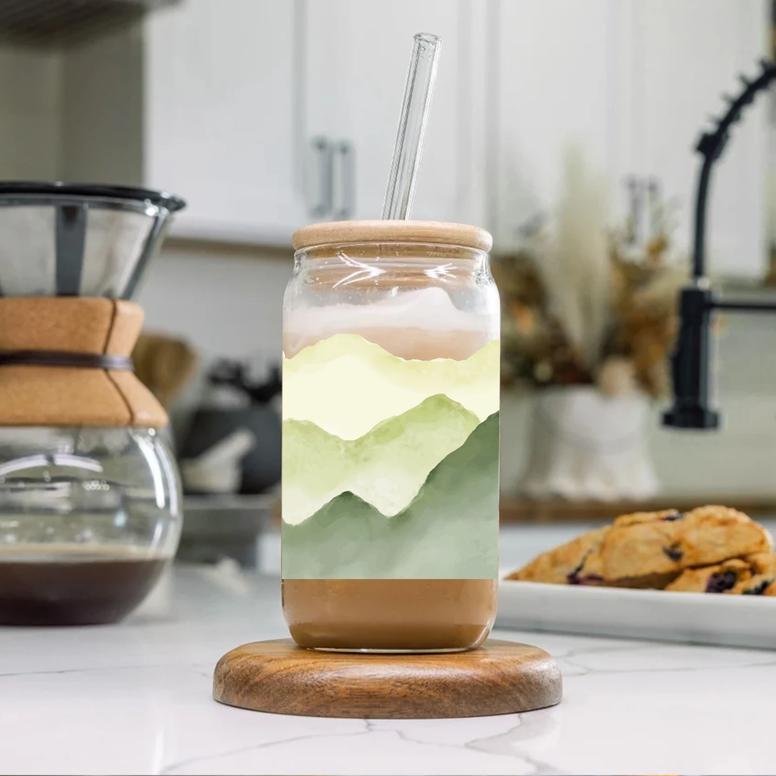 1pc Mountain Landscape Pattern 3d Printed Libbey 16oz Glass Can Soda Cup With Lid And Straw Libbey Cup Gifts For Friends