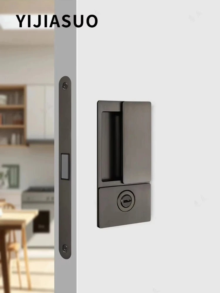 Handleless Concealed Recessed Interior Door Lock, Minimalist Flat Panel Magnetic Silent Lock for Solid Wood Bedroom Doors