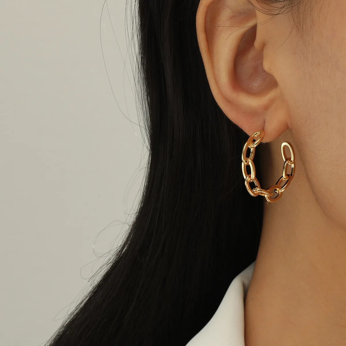 Gold Chunky C Link Chain Hoop Earrings Trendy Statement Jewelry for Women Chain Link Hoops,Travel Vacation Accessory
