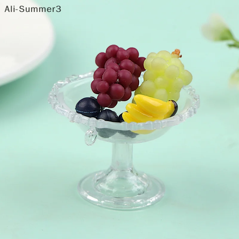 1 conjunto 1:12 casa de bonecas em miniatura sobremesa pan bolo suporte bandeja frutas com simulação frutas ornamento modelo casa decoração brinquedo