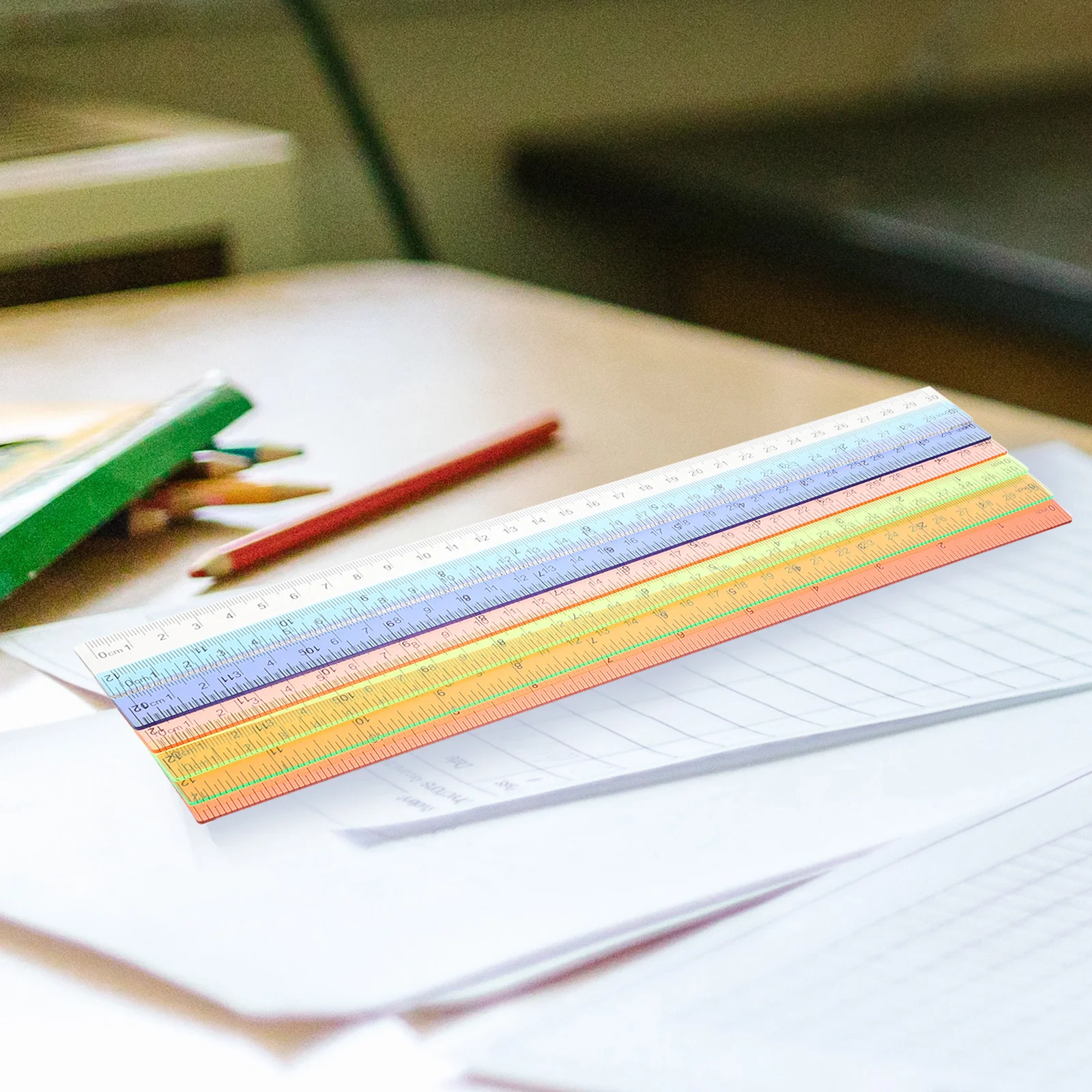 12Pcs Creative Design Colored Ruler Smooth Edge Measuring Tool for Students Reusable Drawing and Reading Aid Ruler