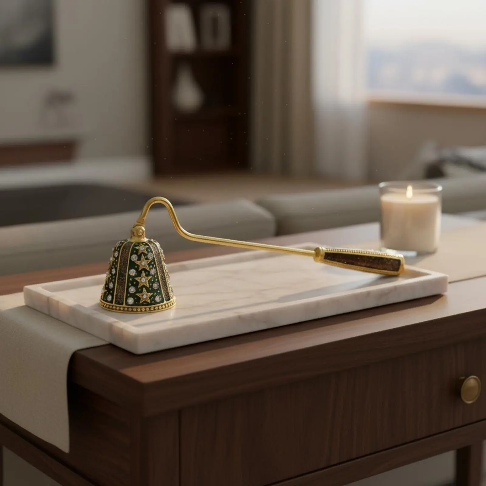 Dome Candle Flame Quencher Handmade Decorative Candle Flame Quencher Long Handle Wick Extinguishing Tool Ornate Design Prevents
