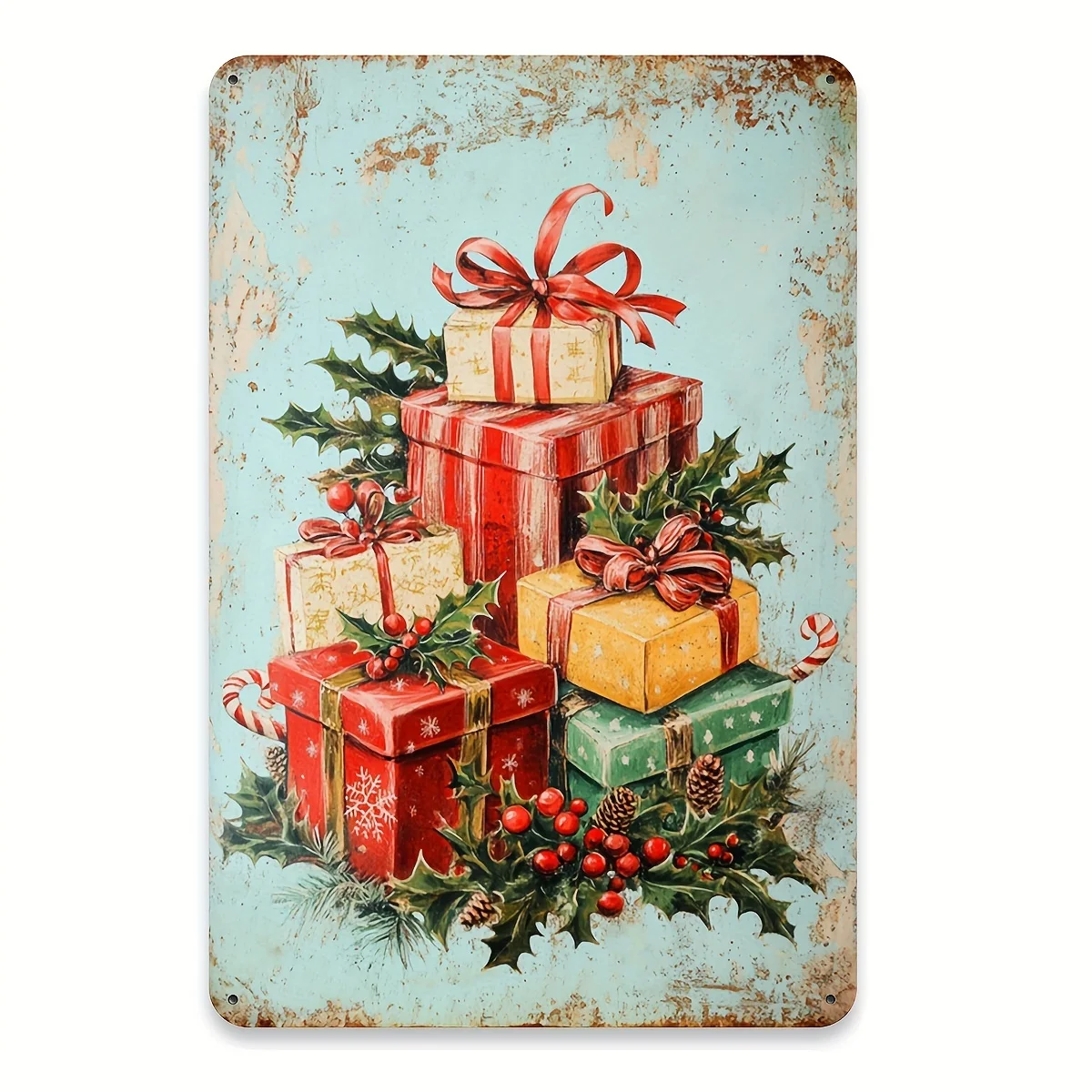Panneau métallique en étain joyeux noël- |   Art mural en fer durable pour la décoration de la maison, du bar, du café et du garage |   Suspension facile avec trous pré-percés