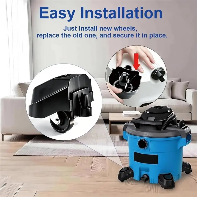 T19C 4 PCS 12388 Foot Caster & 12293 Caster Wheel Kit For Ridgid 6-16 Gallon Wet/Dry Vac Vacuum Wheels Replacement