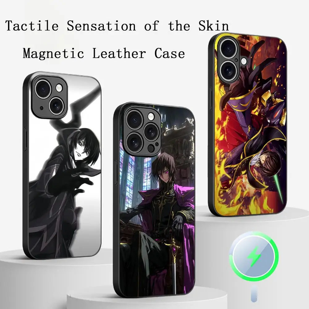 Code geass Classic Anime pattern Phone Case For iPhone 16 15 14 13 12 11 Plus Pro Max  High-end Luxury Magsafe Sheepskin