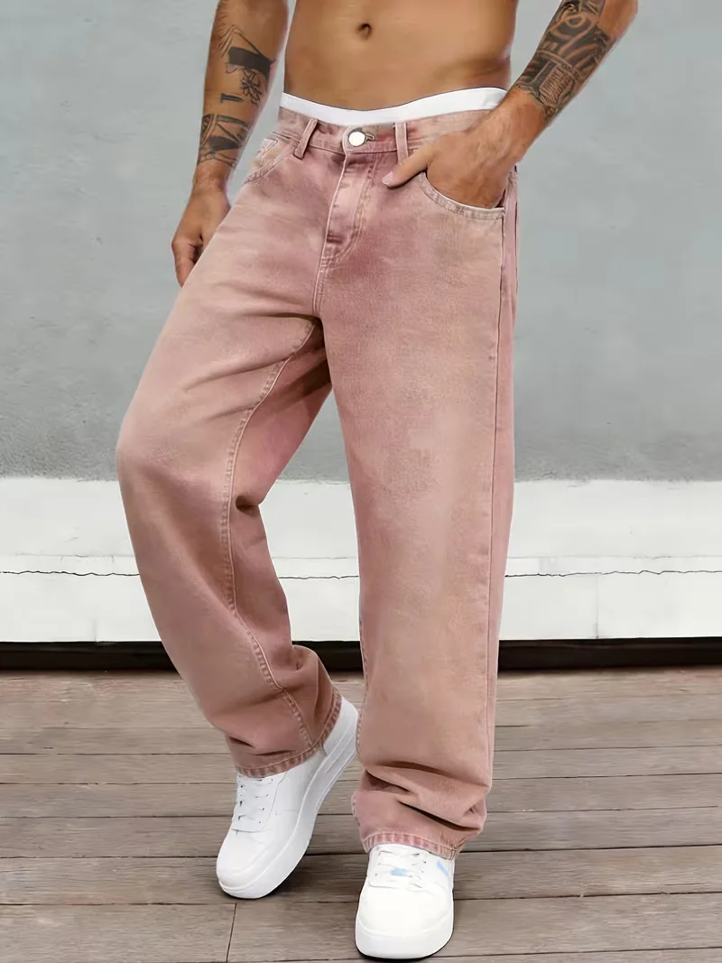 Men's Casual Trendy Loose Straight Jeans Fashion Versatile Comfortable Fit Classic Blue Denim