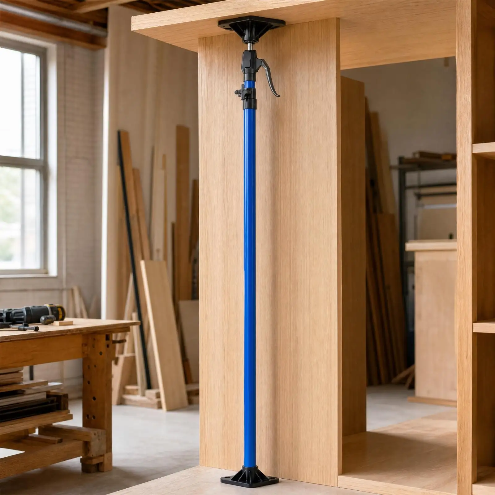 Heavy Duty Cabinet Support Pole Adjustable Telescopic Rod for Carpentry Home Renovation with Padded Ends