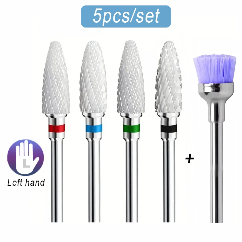 5PCS/LOT Left Hander Ceramic Nail Drill Bits Milling Cutter for Manicure Pedicure Nails Art Tools Electric Equipment Accessories