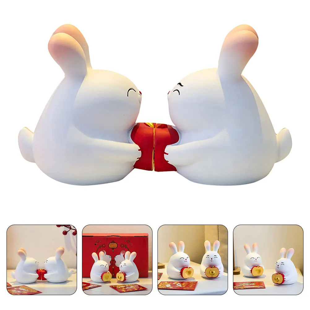 

1 Pair Resin Couple Rabbit Sculpture Bunny Statue Wedding Anniversary Gift Desktop Home Decor Crafts Party Decoration For