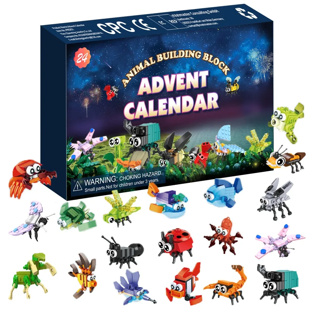 

Surprise Lucky Mystery Box 24 in 1 Mini Animal Building Block Set, 24 Day Holiday Countdown Calendar Party Gift Event Decor