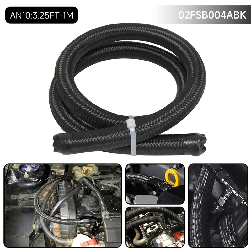 

Black/Silver 1M 3 FEET STAINESS STEEL NYLON NBRAIDED 10AN AN10 10-AN OIL/FUEL/GAS LINE/HOSE