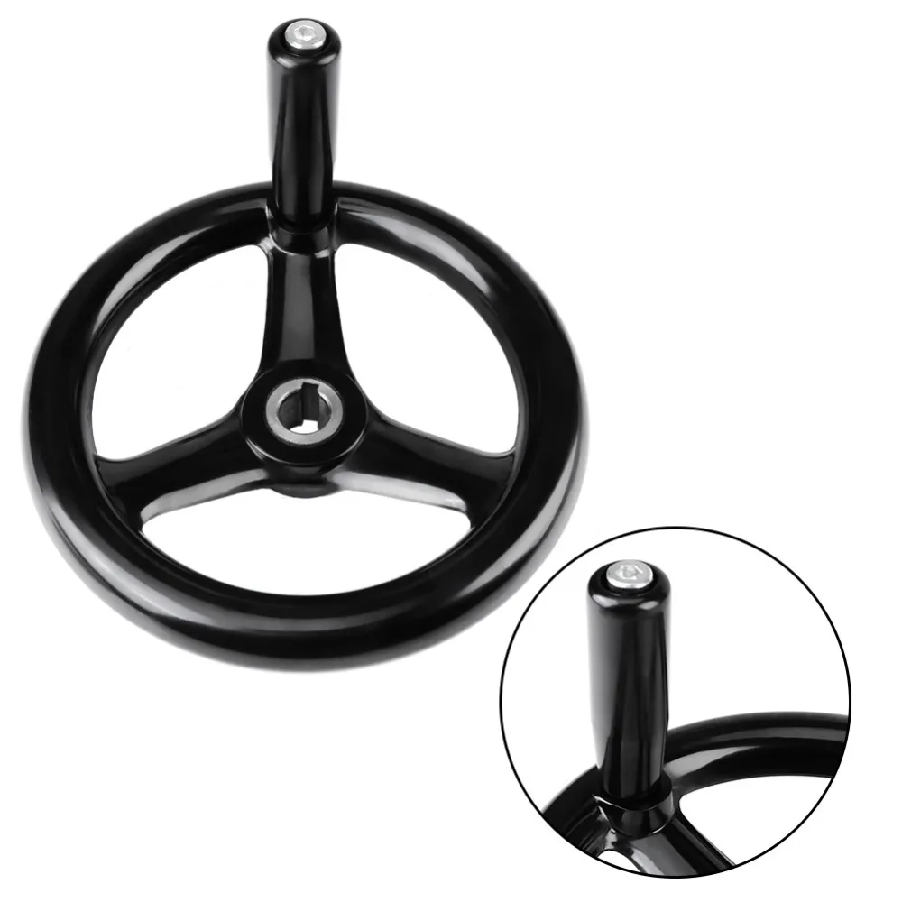 Black Plastic Hand Wheel Round Shape Revolving Handle 3-Spoke Hand Wheel 200x18mm Size 3-Spoke Design Machine Hand Wheel