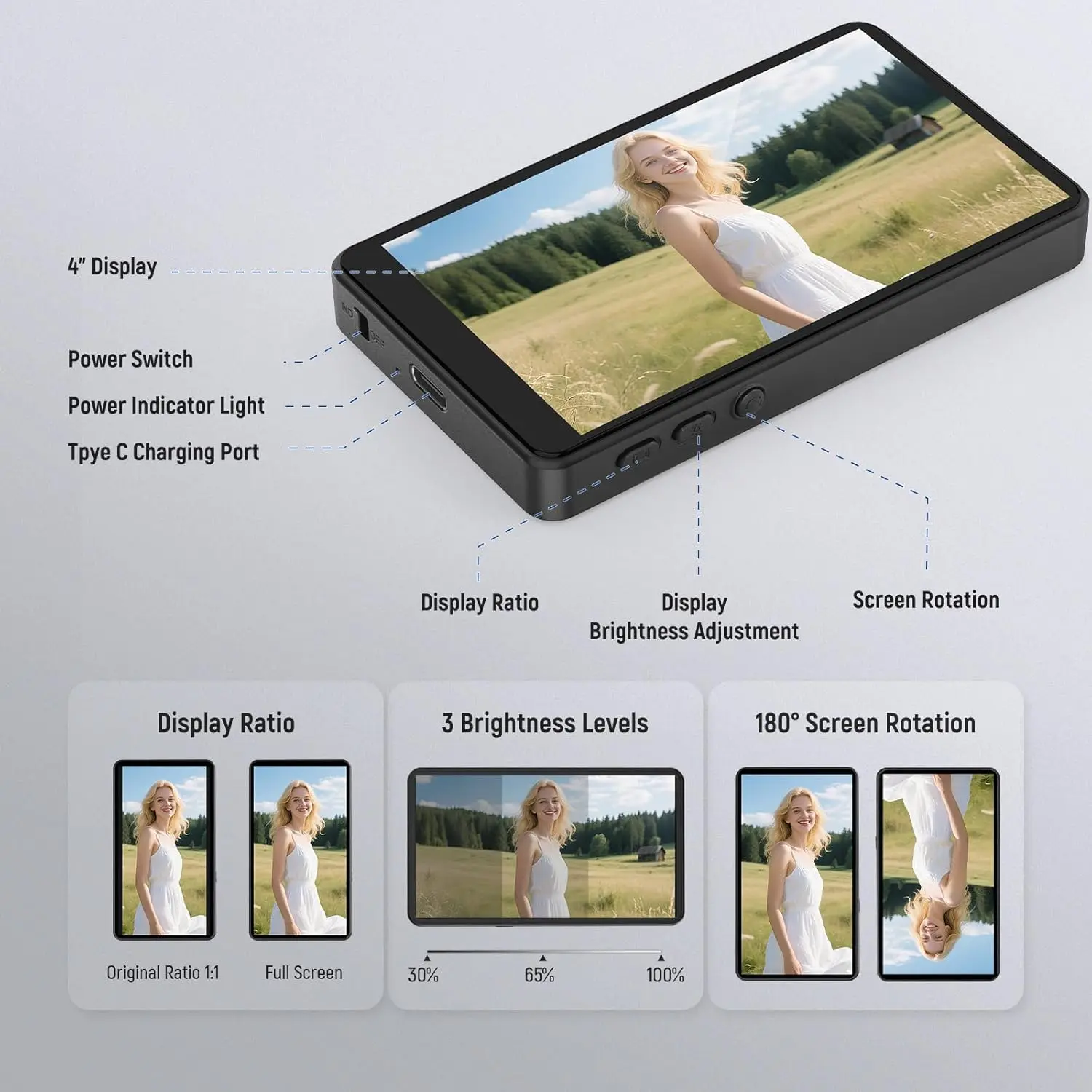 

NEEWER Basics 4-дюймовый магнитный экран монитора для селфи Vlog, монитор задней камеры беспроводного телефона с пультом дистанционного управления/1500 мАч, НЕ для iPhone 17