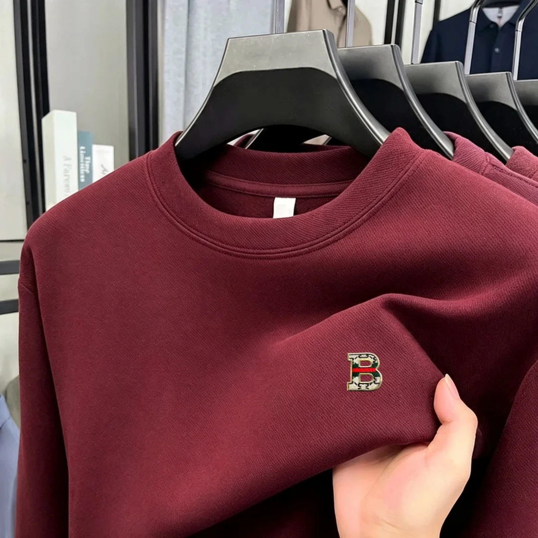 Soft cotton high-end brand men's long sleeved round neck T-shirt autumn fashion embroidered loose Korean sweatshirt casual top