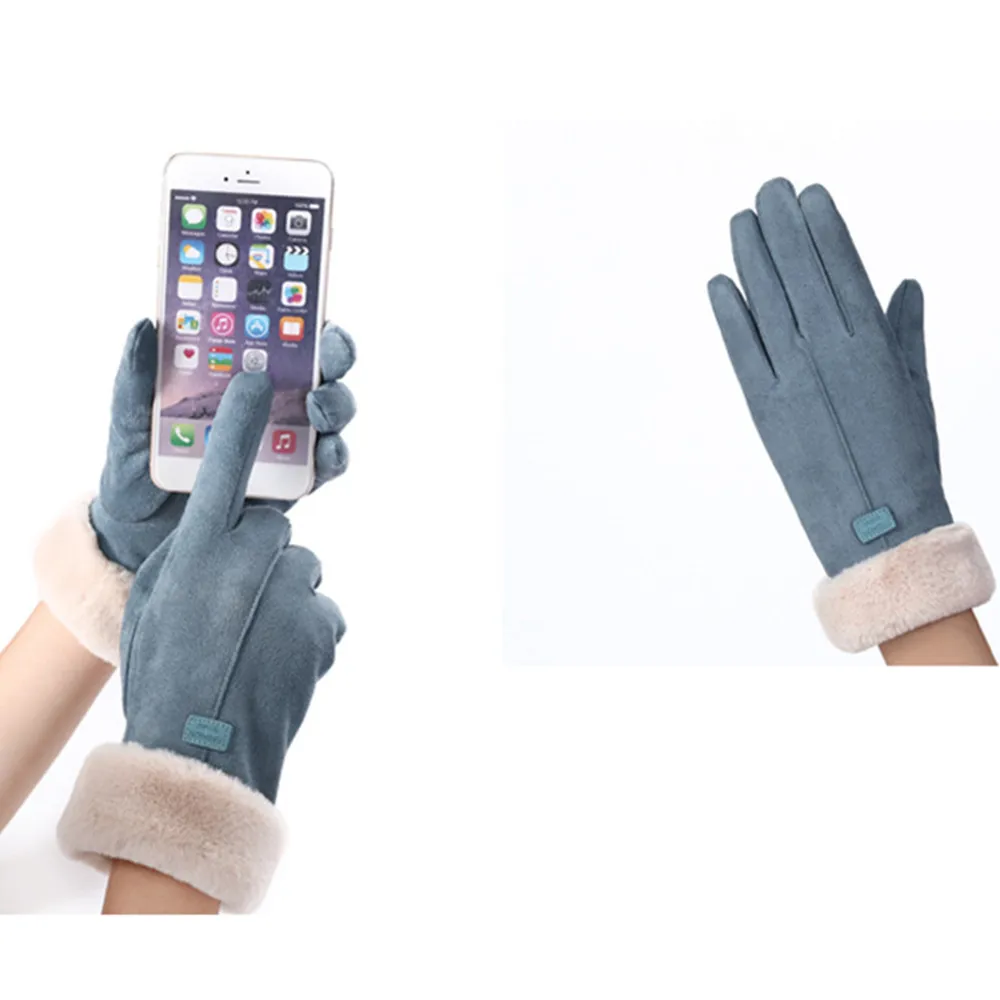 Women Winter Thick Plush Gloves Fashion Warm Suede Outdoor Guantes Lady Touchscreen Driving Gloves Sports Cycling Mittens