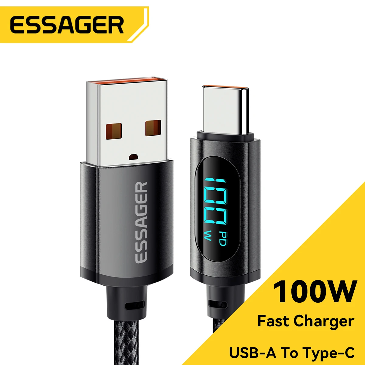 Essager 7A Kabel USB typu C Wyświetlacz PD 100W Szybkie ładowanie USB C Przewód do transmisji danych dla xiaomi poco Samsung Honor 70 Pro Oneplus Ładowarka