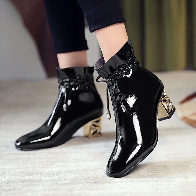 Fashion Ankle Boots for Women New 2020 Pointed Toe Block Heels Women\'s Ankle Boots Short Black White Shoes Ladies Large Size 45