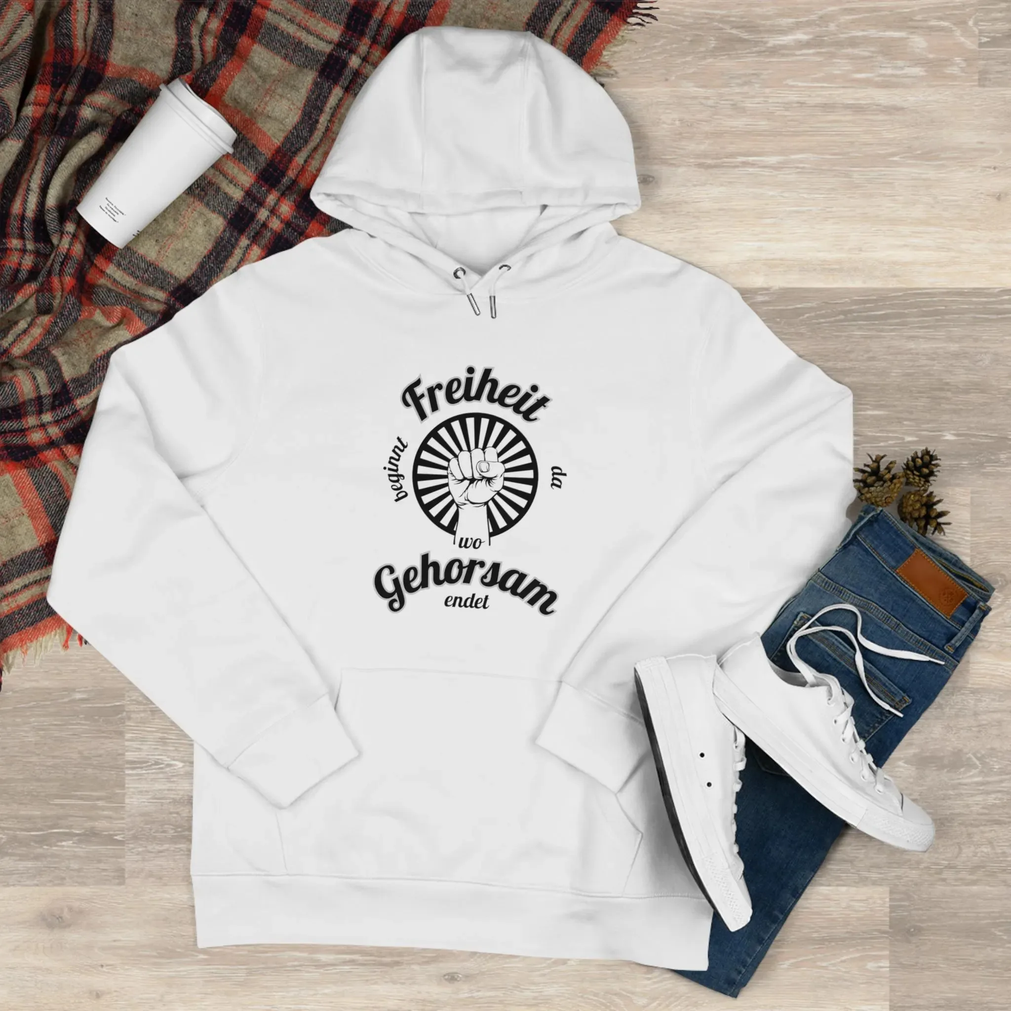 

Autumn and Winter Style German Freedom Slogan Cotton Hoodie Showcases A German Freedom Slogan Alongside A Symbolic Fist Graphic