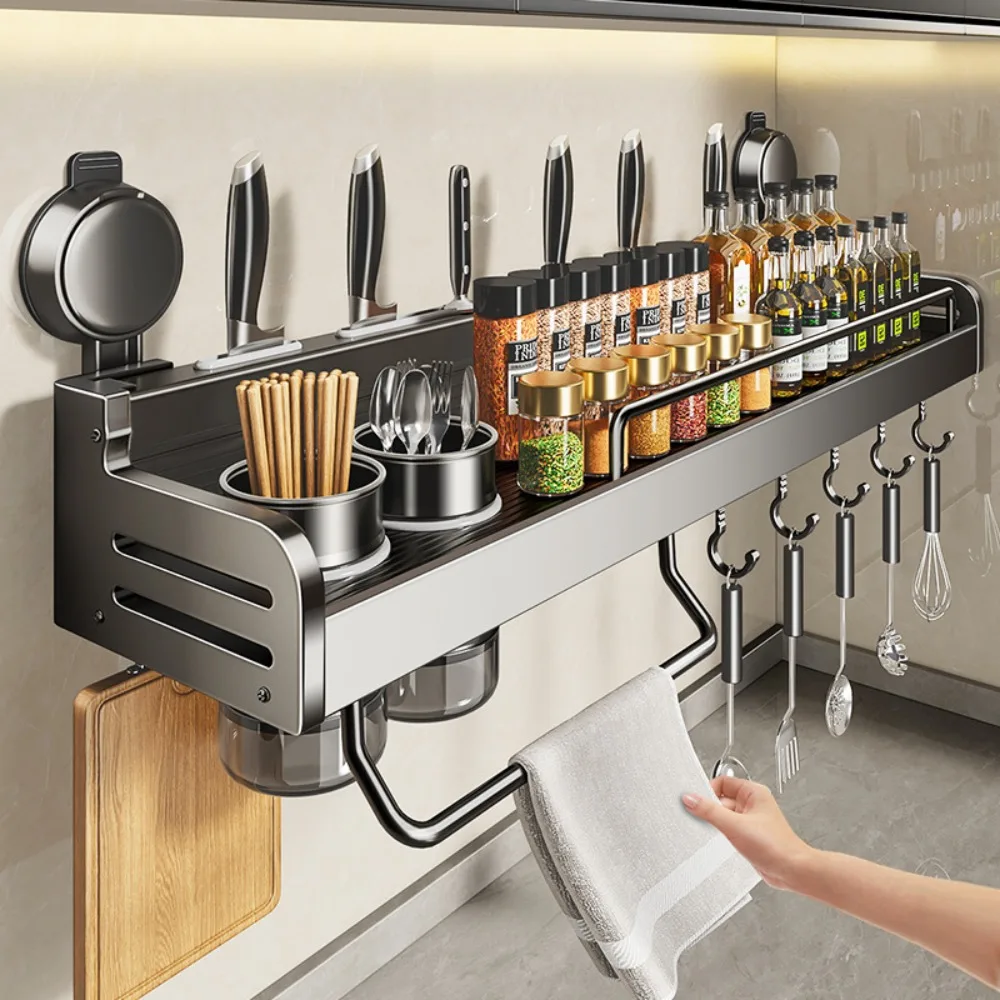 Wall Mounted Kitchen Storage Rack Non Perforated Track Kitchen Utensil Rack Spoon Shovel Cutting Board Storage Knife Holder