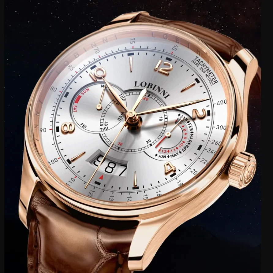 

LOBINNI Men Automatic Watch 42mm Mechanical Wristwatch Luminous Sapphire Mirror Miyota 9122 TACHYMETER, WEEK, MONTH, DATE