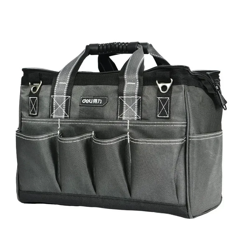 Deli Portable Electrician Canvas Bag Handheld Tool Kit Durable Thickened Multifunctional Woodworking Repair Storage Bag