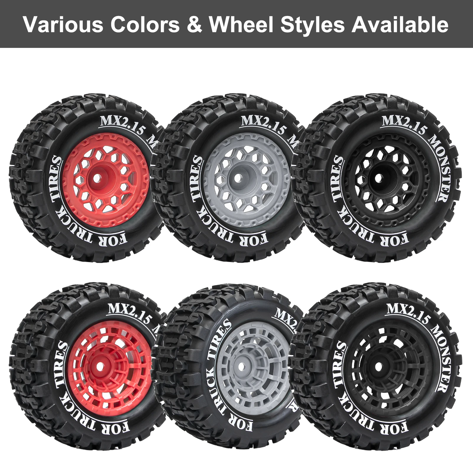 OKHL 4개 100mm MX2.15인치 비드락 휠 림 고무 타이어 세트 (스폰지 인서트 포함) 1/18 미니 맥스 RC카 업그레이드 부품