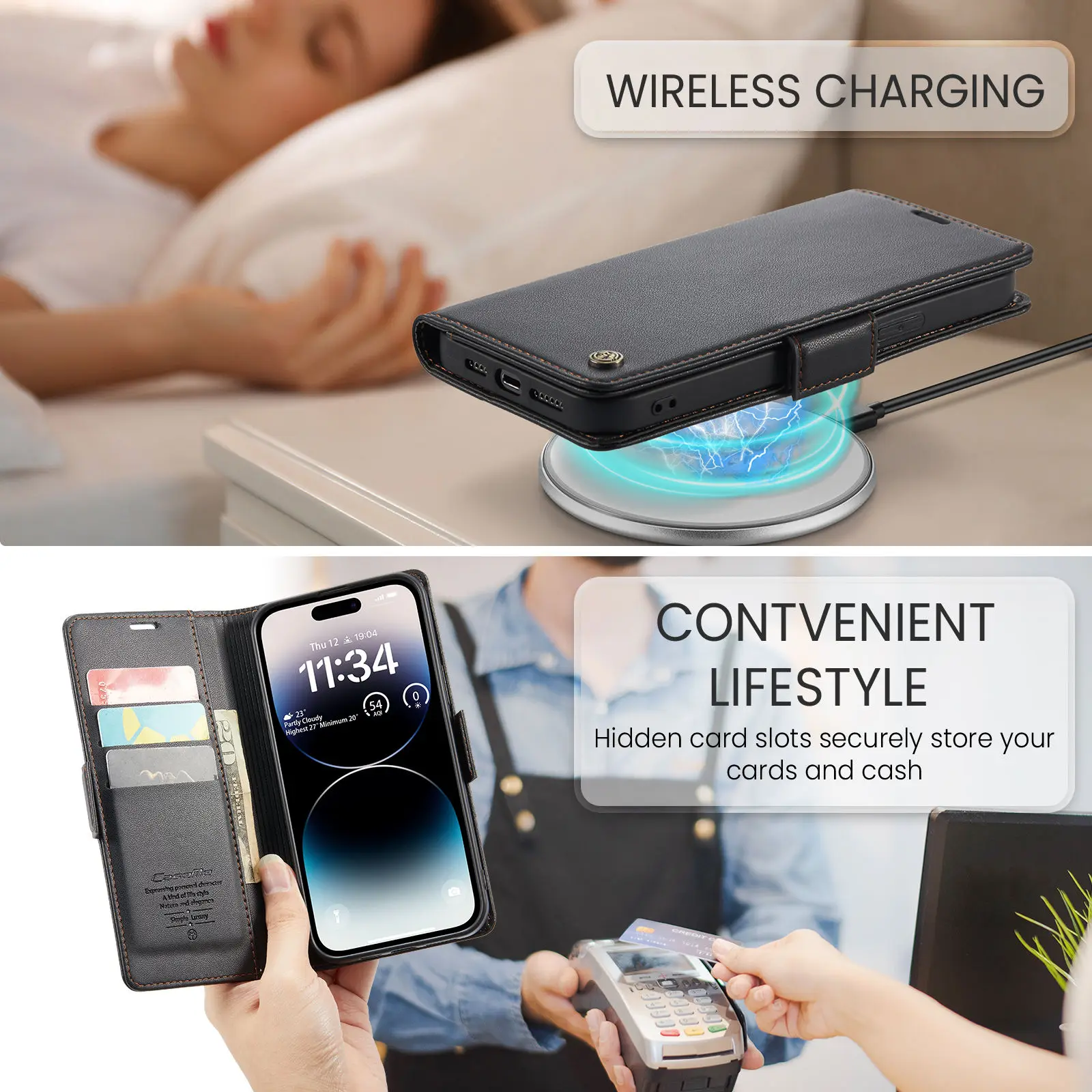 CaseMe Wallet Case for iPhone 16 15 14 Pro Max Plus 13 12 Mini Premium PU Leather Flip Case Magnetic Credit Card Holder Cover