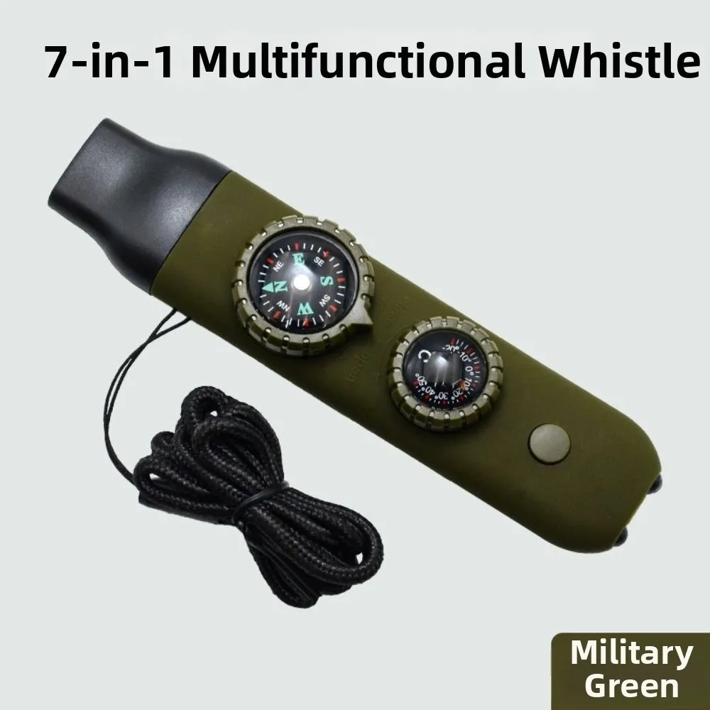 7-in-1 Outdoor Survival Whistle with LED Light Multifunctional Thermometer Compass Multicolors Emergency Rescue Safety Tool