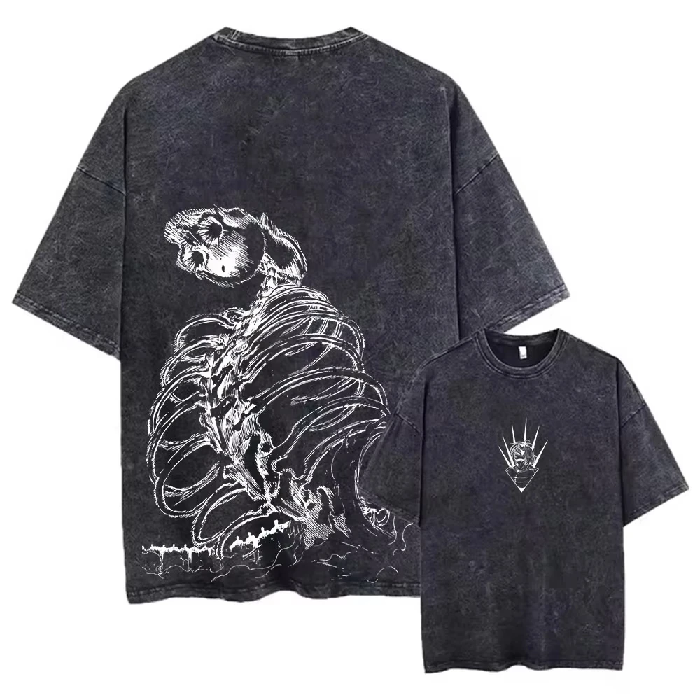 Hot Anime Attack on Titan Levi Ackerman Cool Printing Tee Men Washed Cotton T-shirts Retro Oversized T Shirt Harajuku Tshirt