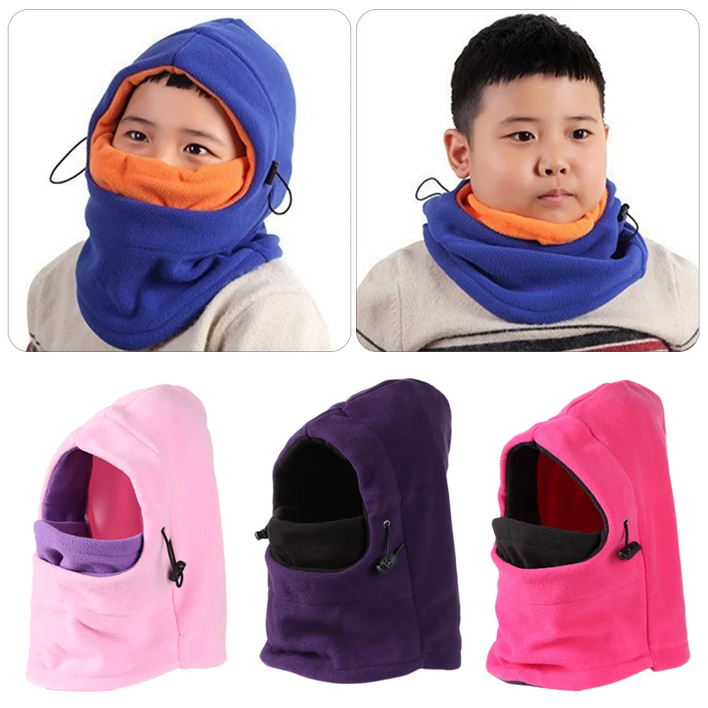 1Pc Winter Kids Balaclava Hat Fleece Thermal Children Cap Neck Warm Full Face Ski Mask Hood Cap Boys Girls Outdoor Caps 5 Colors