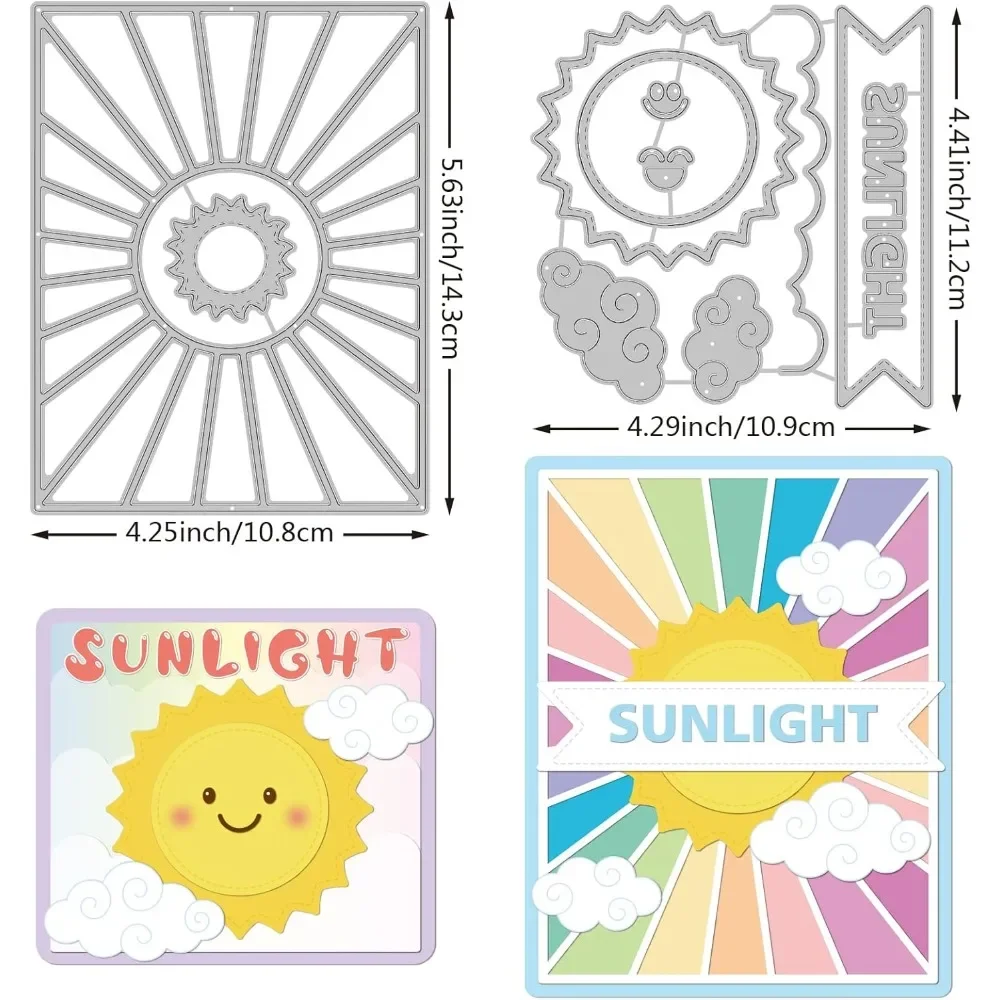 2Pcs Smile Sun Cutting Dies Stencils, Frame Sunlight Cloud Carbon Steel Stencil Templates for Scrapbooking, Card  Embossing