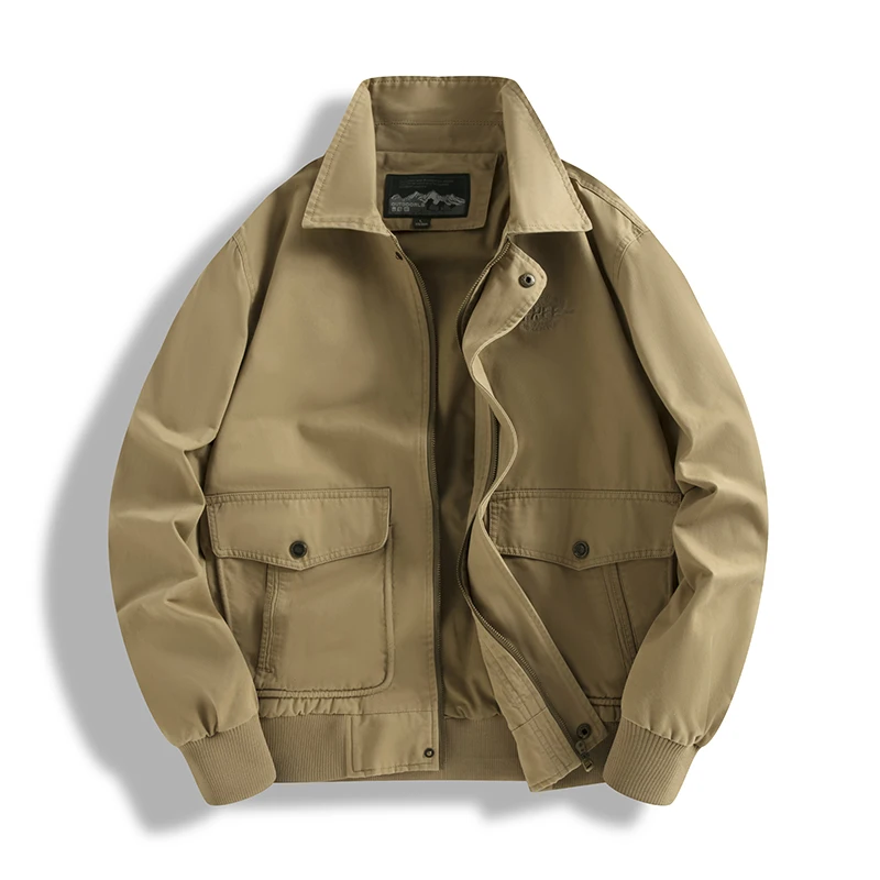 

Men Pure Cotton Turn Down Collar Jacket Multi Pocket Outdoor Outerwear Spring Autumn Fashion Coat Men Casual Solid Color Jacket