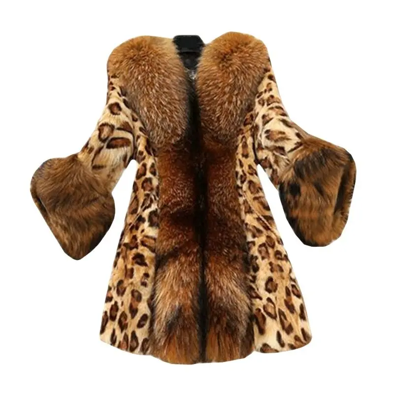 

UHYTGF Loose Size Faux Fur Coat Women Fashion Winter Coat Autumn Warm Soft Leopard Print Fur Jacket Female Overcoat Outerwear627