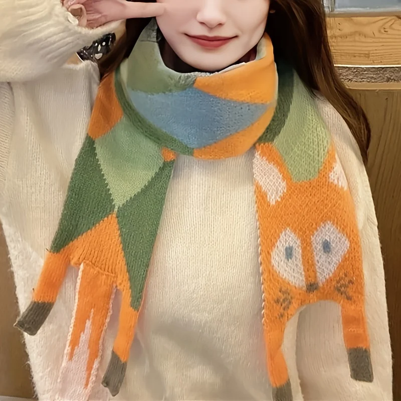 

New Cute Fox Shaped Scarf Casual Neck Warm Knit Scarf Autumn Winter Long Warmth Scarf Women's Casual Shawl