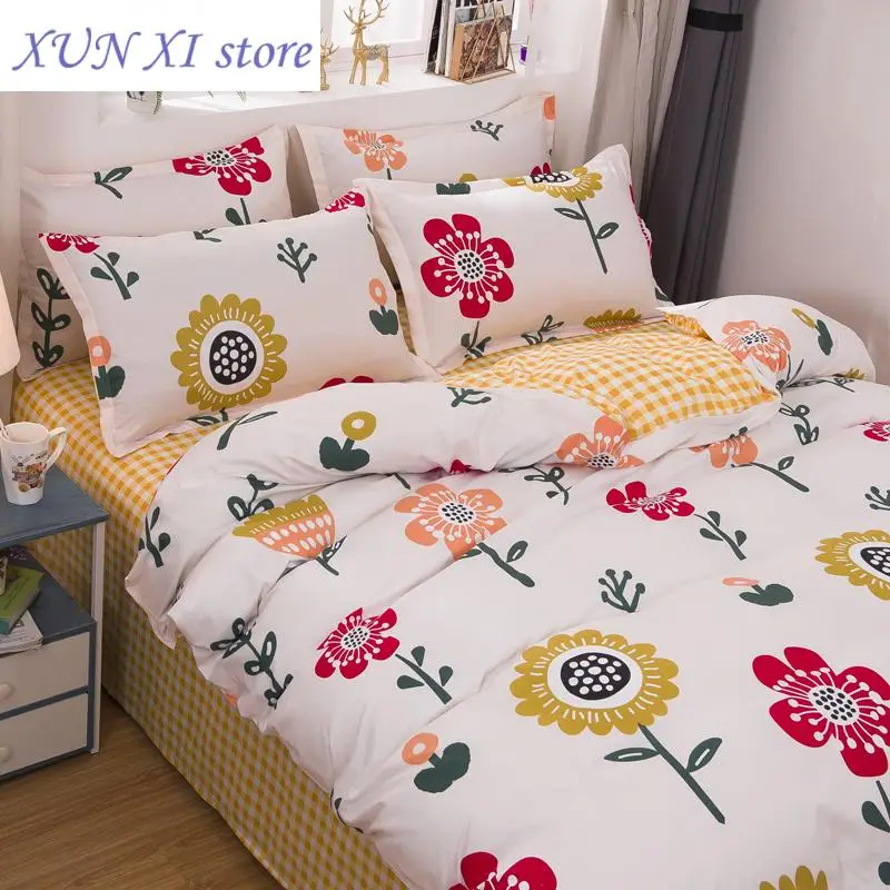 New Fashion Bedding Set Double Bed Linens Nordic Duvet Cover Pillowcase Queen Size Flat Sheet Classic Grid Kids Winter